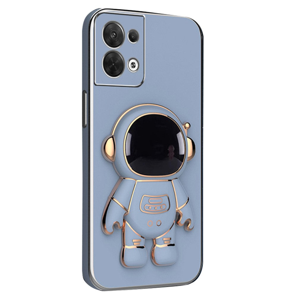 Astronaut Kickstand TPU Cover for Oppo Reno8 5G / Reno8 5G (Global Version), Electroplating Edge Shockproof Phone Case Protector