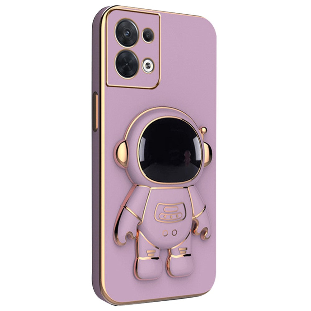 Astronaut Kickstand TPU Cover for Oppo Reno8 5G / Reno8 5G (Global Version), Electroplating Edge Shockproof Phone Case Protector