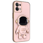 Astronaut Kickstand TPU Cover for Oppo Reno8 5G / Reno8 5G (Global Version), Electroplating Edge Shockproof Phone Case Protector