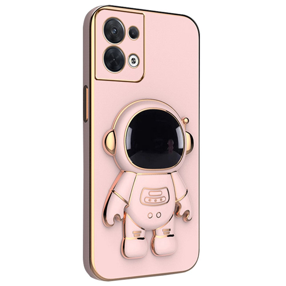 Astronaut Kickstand TPU Cover for Oppo Reno8 5G / Reno8 5G (Global Version), Electroplating Edge Shockproof Phone Case Protector