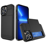 For iPhone 14 Pro 6.1 inch Anti-scratch Phone Case with Sliding Card Holder Smooth Surface PC + TPU Hybrid Phone Shell