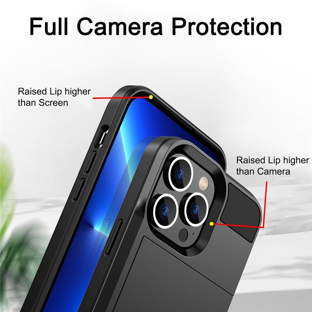 For iPhone 14 Pro 6.1 inch Anti-scratch Phone Case with Sliding Card Holder Smooth Surface PC + TPU Hybrid Phone Shell