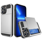 For iPhone 14 Pro 6.1 inch Anti-scratch Phone Case with Sliding Card Holder Smooth Surface PC + TPU Hybrid Phone Shell