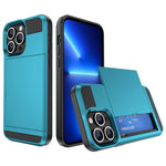 For iPhone 14 Pro 6.1 inch Anti-scratch Phone Case with Sliding Card Holder Smooth Surface PC + TPU Hybrid Phone Shell