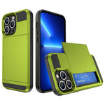 For iPhone 14 Pro 6.1 inch Anti-scratch Phone Case with Sliding Card Holder Smooth Surface PC + TPU Hybrid Phone Shell