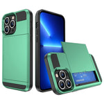 For iPhone 14 Pro 6.1 inch Anti-scratch Phone Case with Sliding Card Holder Smooth Surface PC + TPU Hybrid Phone Shell