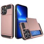 For iPhone 14 Pro Max 6.7 inch Anti-drop Phone Case with Sliding Cover Design Card Holder PC + TPU Hybrid Phone Shell