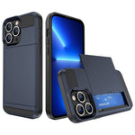For iPhone 14 Pro Max 6.7 inch Anti-drop Phone Case with Sliding Cover Design Card Holder PC + TPU Hybrid Phone Shell
