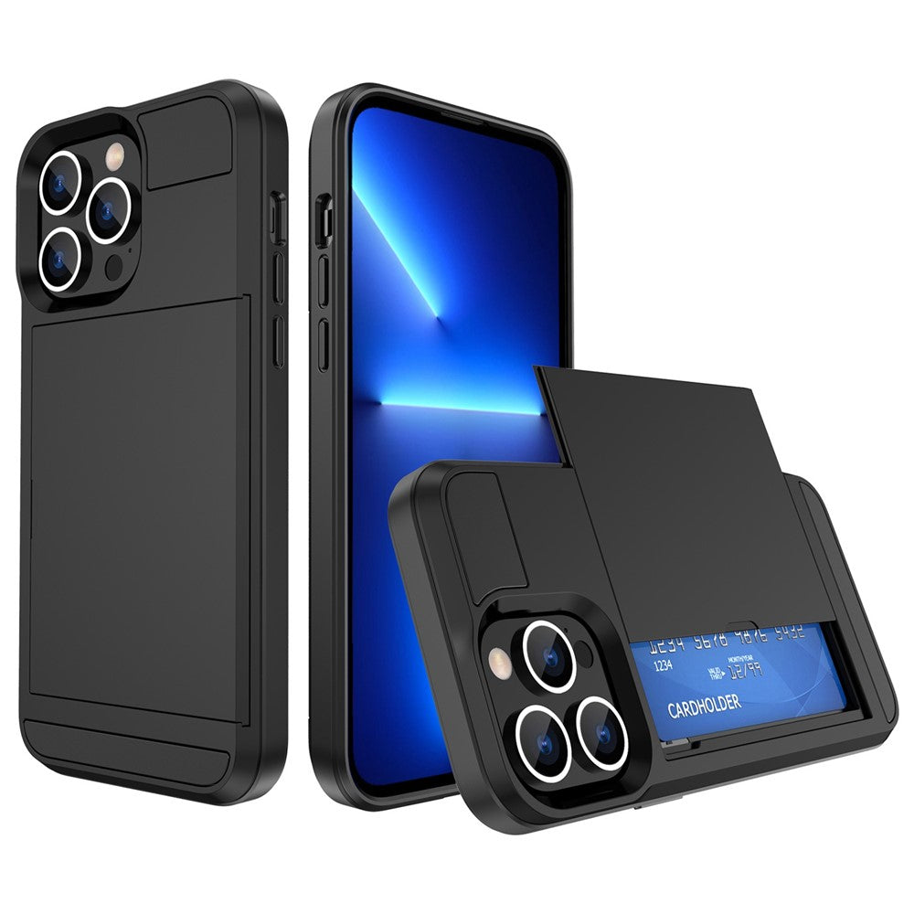 For iPhone 14 6.1 inch Drop-proof Phone Case PC + TPU Hybrid Shell with Sliding Cover Design Card Slot