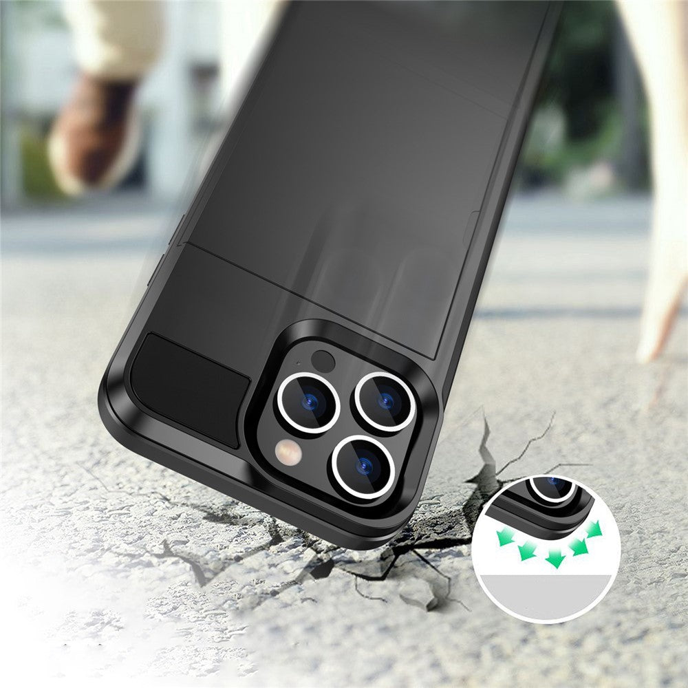 For iPhone 14 6.1 inch Drop-proof Phone Case PC + TPU Hybrid Shell with Sliding Cover Design Card Slot