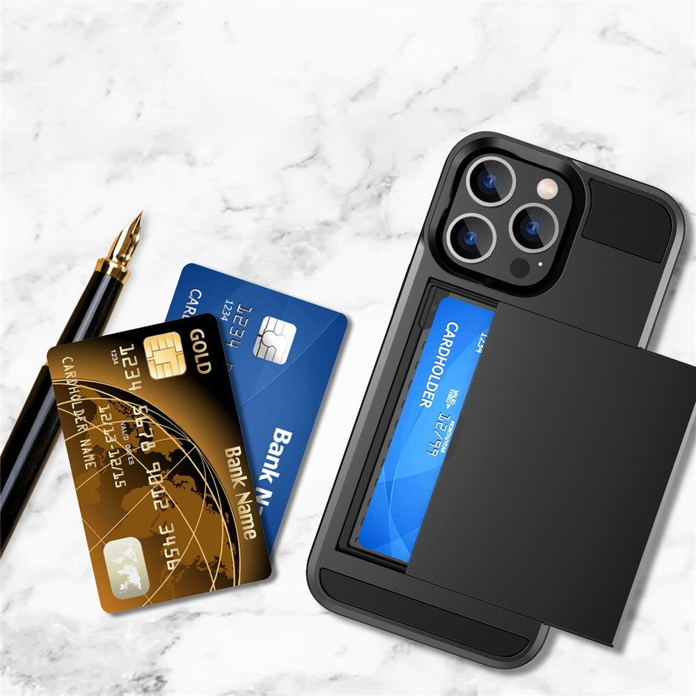 For iPhone 14 6.1 inch Drop-proof Phone Case PC + TPU Hybrid Shell with Sliding Cover Design Card Slot