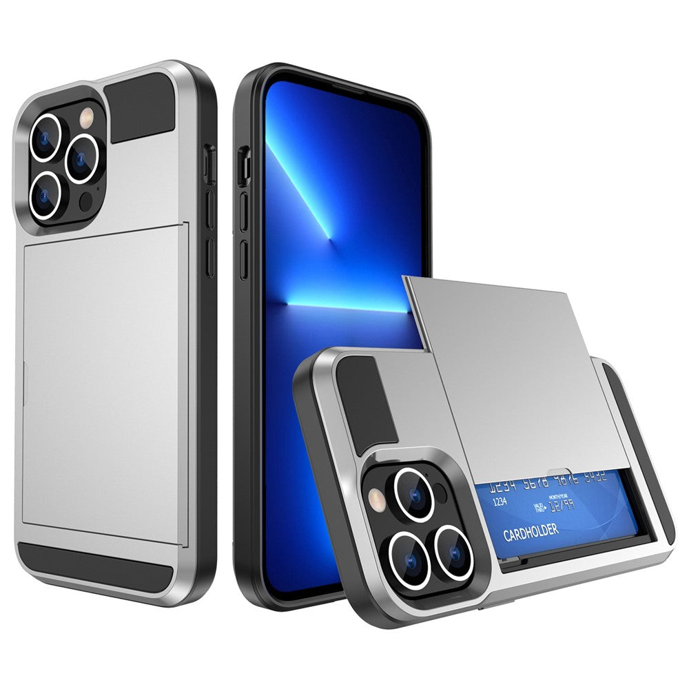 For iPhone 14 6.1 inch Drop-proof Phone Case PC + TPU Hybrid Shell with Sliding Cover Design Card Slot