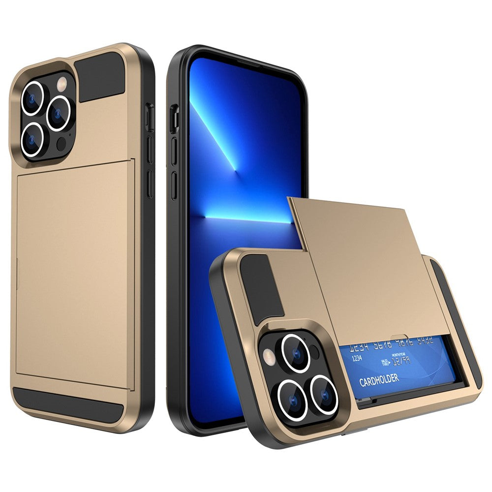For iPhone 14 6.1 inch Drop-proof Phone Case PC + TPU Hybrid Shell with Sliding Cover Design Card Slot
