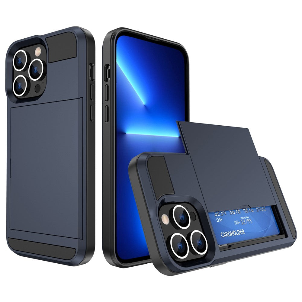 For iPhone 14 6.1 inch Drop-proof Phone Case PC + TPU Hybrid Shell with Sliding Cover Design Card Slot
