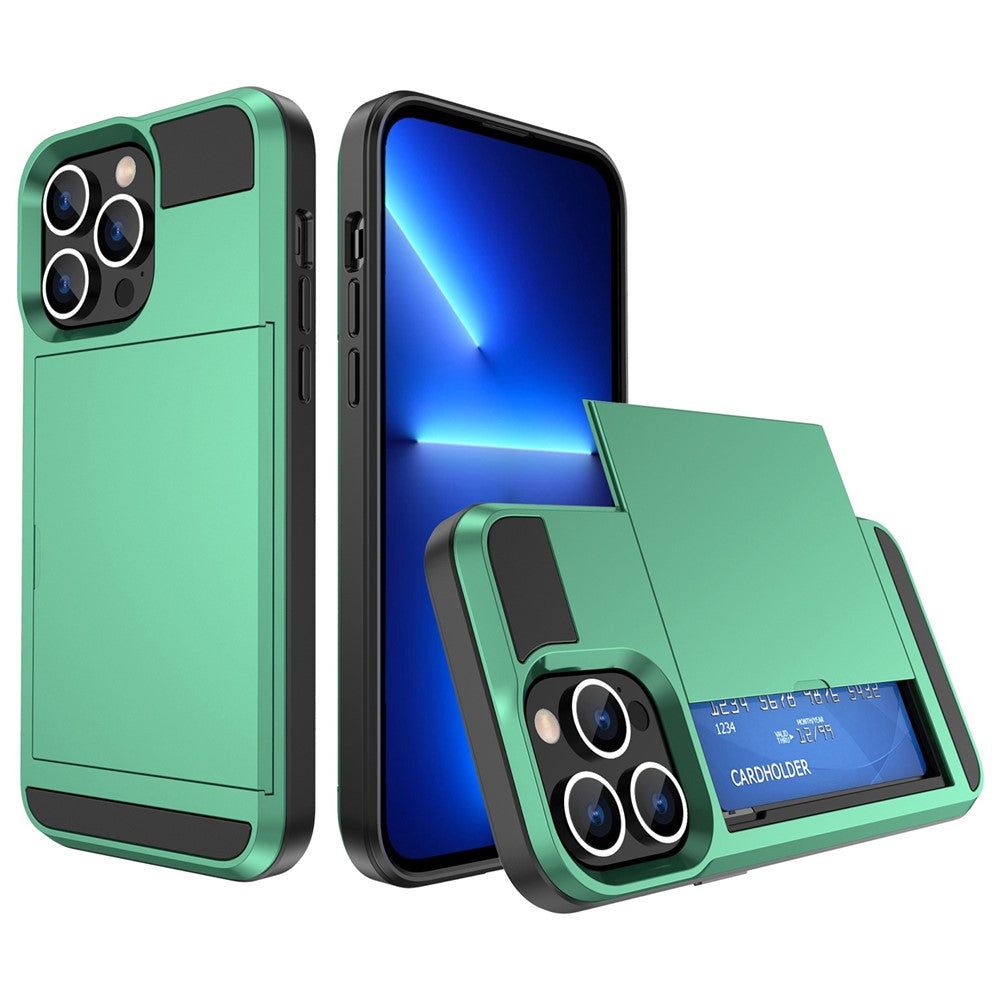 For iPhone 14 6.1 inch Drop-proof Phone Case PC + TPU Hybrid Shell with Sliding Cover Design Card Slot
