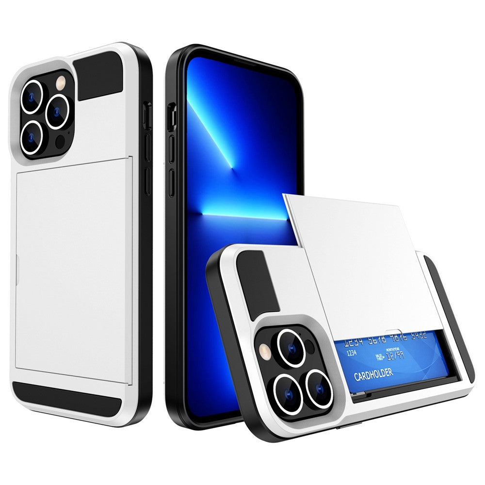 For iPhone 14 6.1 inch Drop-proof Phone Case PC + TPU Hybrid Shell with Sliding Cover Design Card Slot