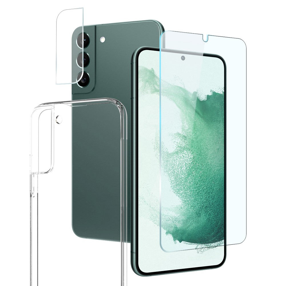 NORTHJO blødt TPU-etui til Samsung Galaxy S22 5G med ridsefast skærmbeskytter af hærdet glas og beskyttelse til bagkameraets linse
