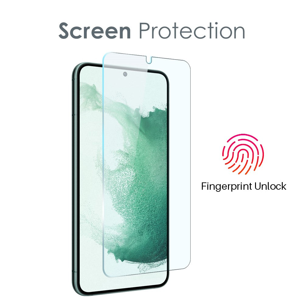 NORTHJO blødt TPU-etui til Samsung Galaxy S22 5G med ridsefast skærmbeskytter af hærdet glas og beskyttelse til bagkameraets linse
