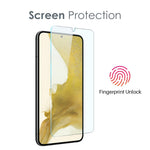 NORTHJO För Samsung Galaxy S22+ 5G Lätt, fallskyddande mjukt TPU-mobilskal med slitstarkt skärmskydd i härdat glas och bakre kameralinsskydd