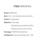 NORTHJO For Samsung Galaxy S21+ 5G Anti-explosion Tempered Glass Screen Protector Back Camera Lens Cover Soft TPU Phone Case