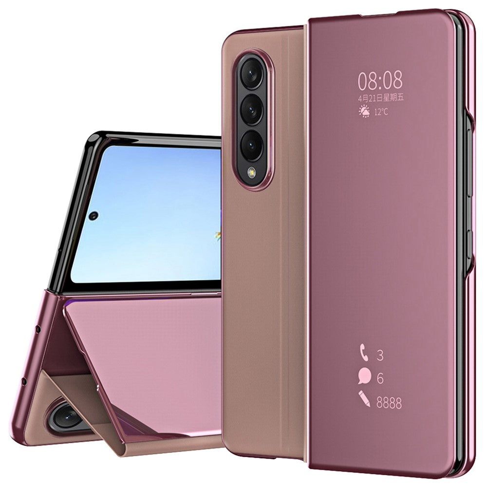 For Samsung Galaxy Z Fold4 5G PC Mirror Surface View Window Case Stand Auto-absorbed Magnetic Anti-fall Phone Cover