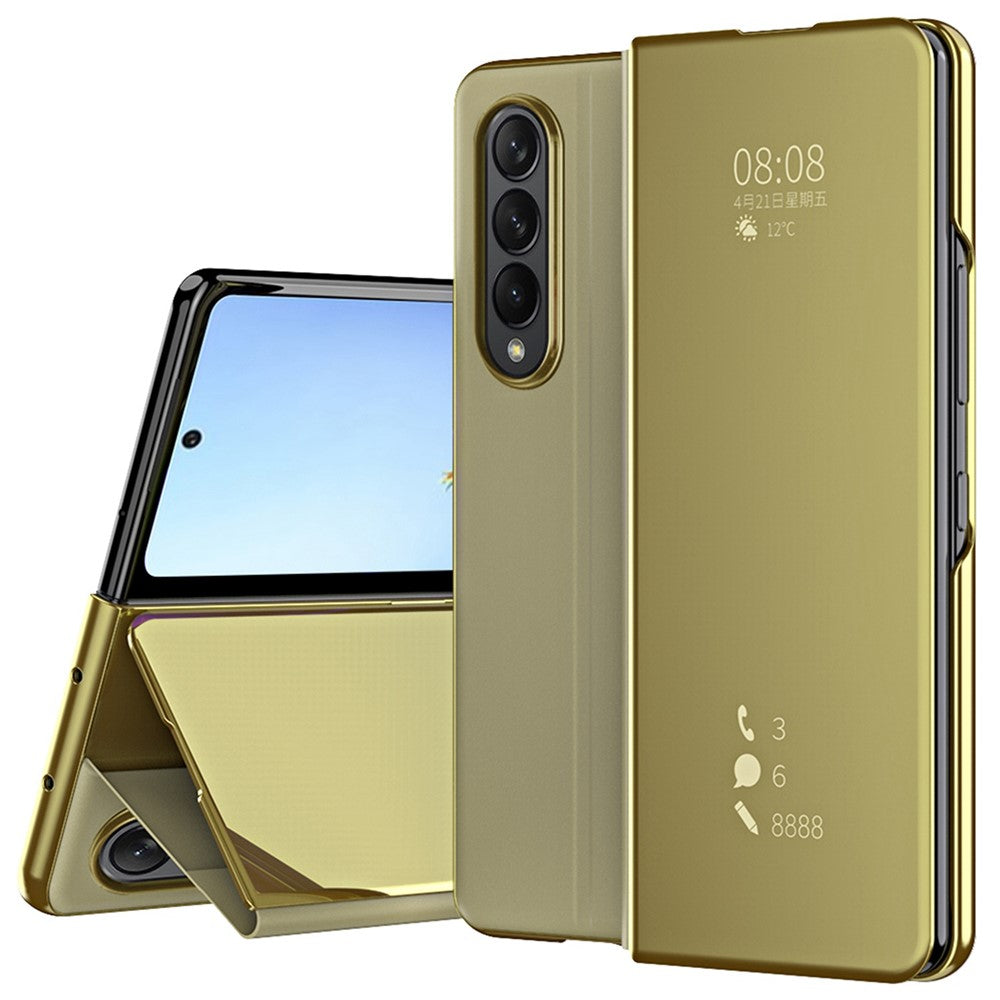 For Samsung Galaxy Z Fold4 5G PC Mirror Surface View Window Case Stand Auto-absorbed Magnetic Anti-fall Phone Cover