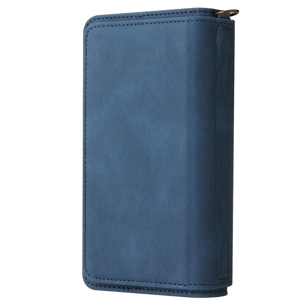 For iPhone 14 Pro Max Zipper Wallet Case with 15 Card Slots and Strap Leather Phone Cover