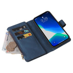 For iPhone 14 Pro Max Zipper Wallet Case with 15 Card Slots and Strap Leather Phone Cover