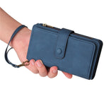 For iPhone 14 Pro Max Zipper Wallet Case with 15 Card Slots and Strap Leather Phone Cover