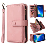 For iPhone 14 Pro Max Zipper Wallet Case with 15 Card Slots and Strap Leather Phone Cover