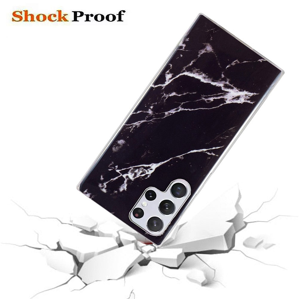 For Samsung Galaxy S22 Ultra 5G Phone Drop-proof Soft TPU Cover IMD Marble Pattern Anti-scratch Case