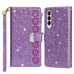 For Samsung Galaxy Z Fold4 5G Style Bling Star Laser Workmanship Phone Cover Bag Zipper Wallet Stand Anti-wear Leather Phone Case with Strap