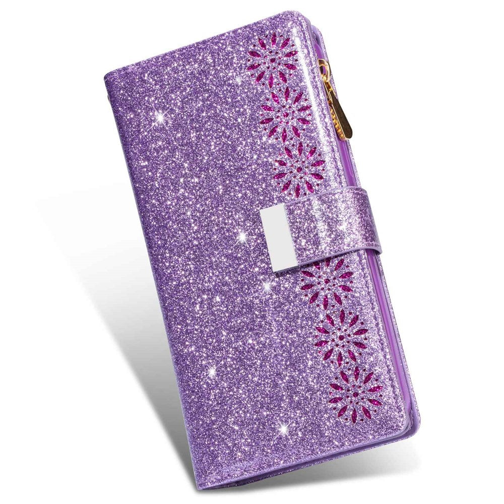 For Samsung Galaxy Z Fold4 5G Style Bling Star Laser Workmanship Phone Cover Bag Zipper Wallet Stand Anti-wear Leather Phone Case with Strap