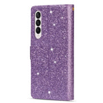 For Samsung Galaxy Z Fold4 5G Style Bling Star Laser Workmanship Phone Cover Bag Zipper Wallet Stand Anti-wear Leather Phone Case with Strap