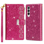 For Samsung Galaxy Z Fold4 5G Style Bling Star Laser Workmanship Phone Cover Bag Zipper Wallet Stand Anti-wear Leather Phone Case with Strap