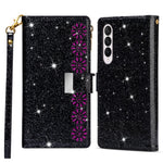 For Samsung Galaxy Z Fold4 5G Style Bling Star Laser Workmanship Phone Cover Bag Zipper Wallet Stand Anti-wear Leather Phone Case with Strap