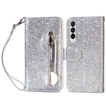 For Samsung Galaxy Z Fold4 5G Zipper Pocket Glittery PU Leather Case Wallet Stand Magnetic Clasp Phone Cover