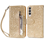 For Samsung Galaxy Z Fold4 5G Zipper Pocket Glittery PU Leather Case Wallet Stand Magnetic Clasp Phone Cover