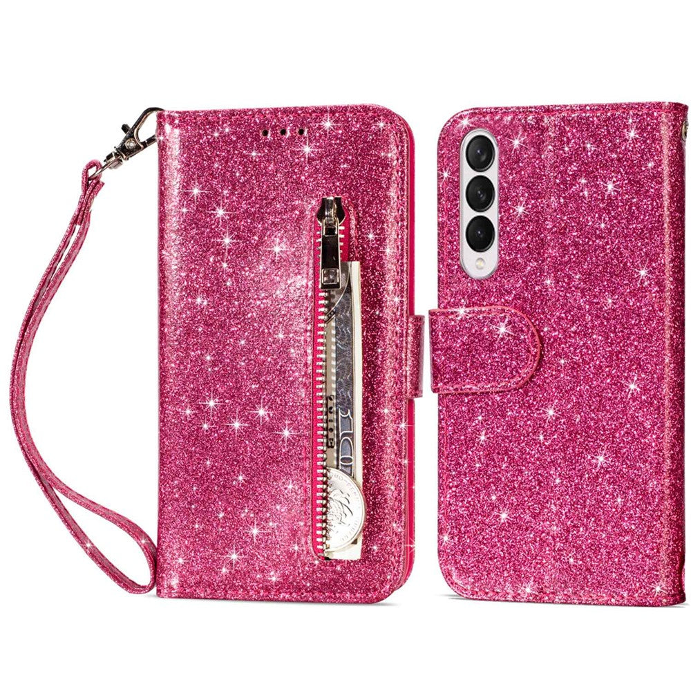 For Samsung Galaxy Z Fold4 5G Zipper Pocket Glittery PU Leather Case Wallet Stand Magnetic Clasp Phone Cover