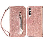 For Samsung Galaxy Z Fold4 5G Zipper Pocket Glittery PU Leather Case Wallet Stand Magnetic Clasp Phone Cover