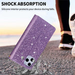 For iPhone 14 Pro Max 6.7 inch Flip Cover, Fall Proof Laser Carving Glittery Starry Style Zipper Wallet Stand Leather Phone Case with Strap
