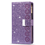 For iPhone 14 Pro Max 6.7 inch Flip Cover, Fall Proof Laser Carving Glittery Starry Style Zipper Wallet Stand Leather Phone Case with Strap