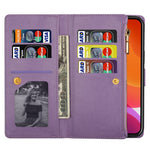 For iPhone 14 Pro Max 6.7 inch Flip Cover, Fall Proof Laser Carving Glittery Starry Style Zipper Wallet Stand Leather Phone Case with Strap