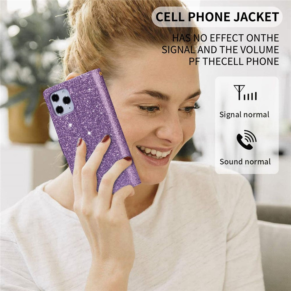 For iPhone 14 Pro Max 6.7 inch Flip Cover, Fall Proof Laser Carving Glittery Starry Style Zipper Wallet Stand Leather Phone Case with Strap