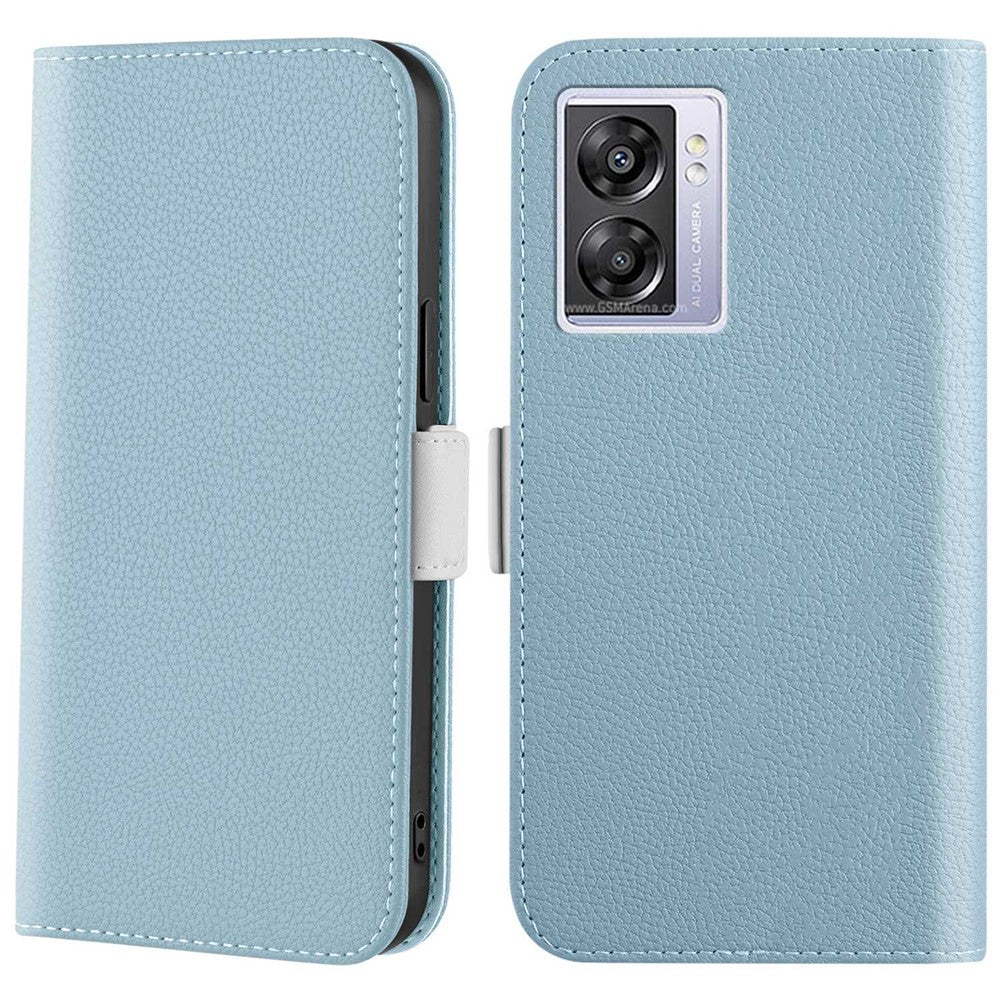 Candy Color Leather Case for Oppo A57 (2022) 5G / A77 5G, Litchi Texture Wallet Stand Phone Protective Cover