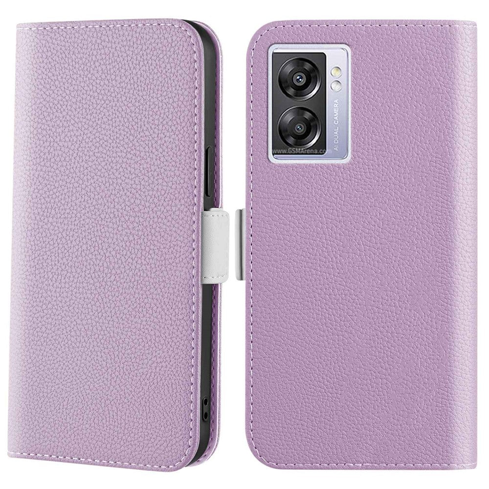 Candy Color Leather Case for Oppo A57 (2022) 5G / A77 5G, Litchi Texture Wallet Stand Phone Protective Cover