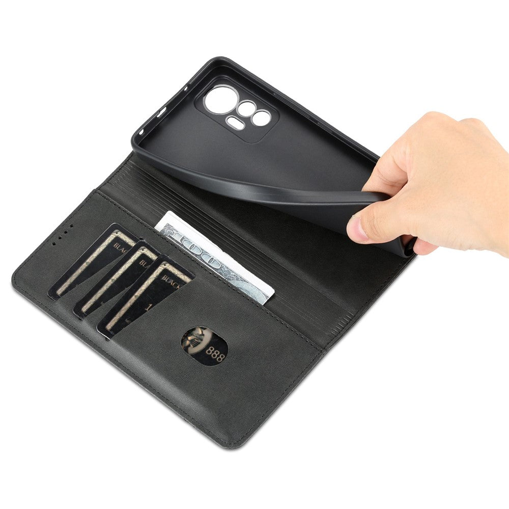AZNS For Xiaomi 12 Lite 5G Magnetic Auto Closure Wallet Phone Case PU Leather Viewing Stand Flip Cover