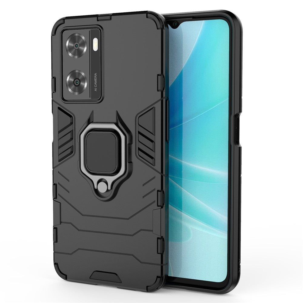 Soft TPU + Hard PC Hybrid Case for Oppo A57 4G / A57s 4G, Ring Kickstand Well-protected Shockproof Phone Shell