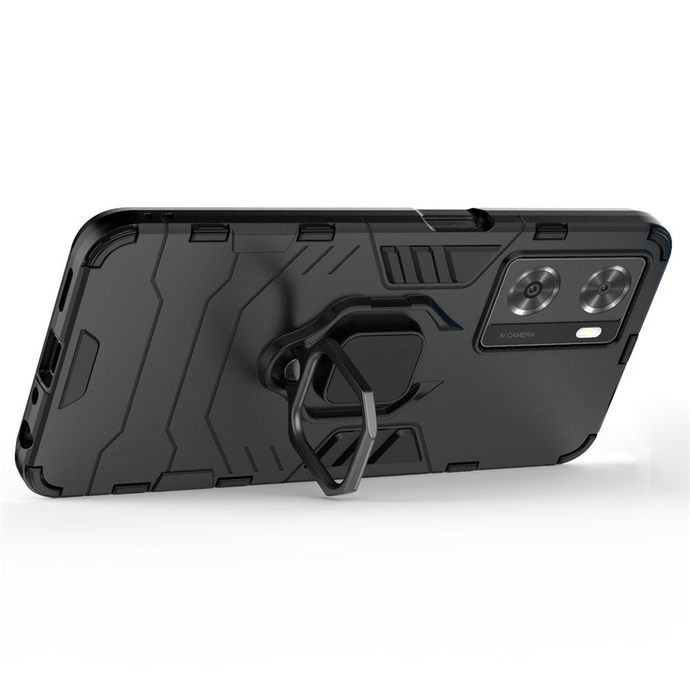 Soft TPU + Hard PC Hybrid Case for Oppo A57 4G / A57s 4G, Ring Kickstand Well-protected Shockproof Phone Shell
