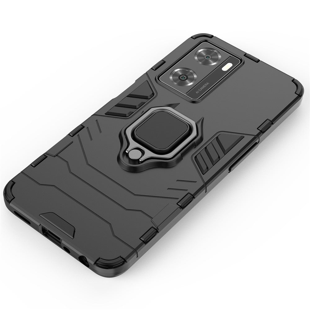 Soft TPU + Hard PC Hybrid Case for Oppo A57 4G / A57s 4G, Ring Kickstand Well-protected Shockproof Phone Shell